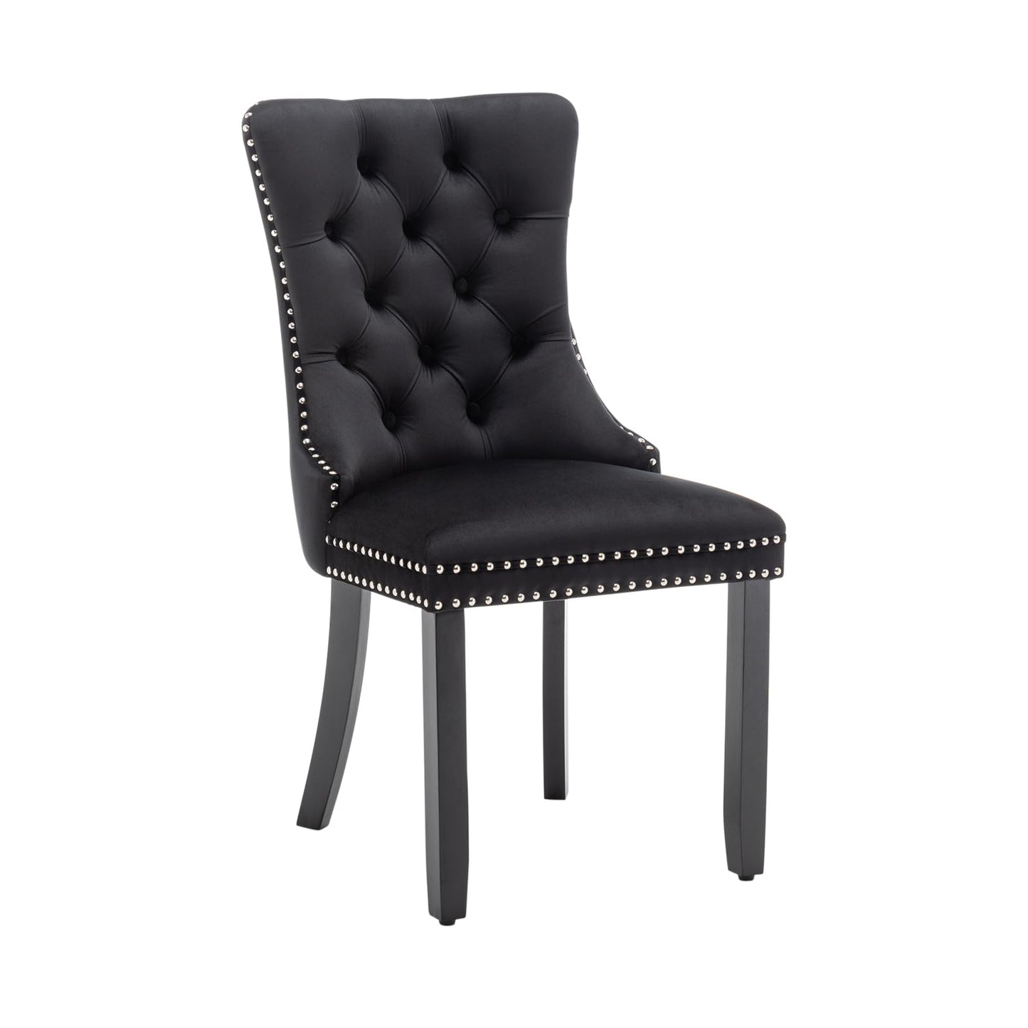 Eifizek Velvet Dining Chairs Set of 4, Upholstered Dining Room Chairs with Nailhead Ring Pull Trim, Button Tufted Dinning Chairs for Dining with Solid Wood Legs for Kitchen Dining Room(Black)