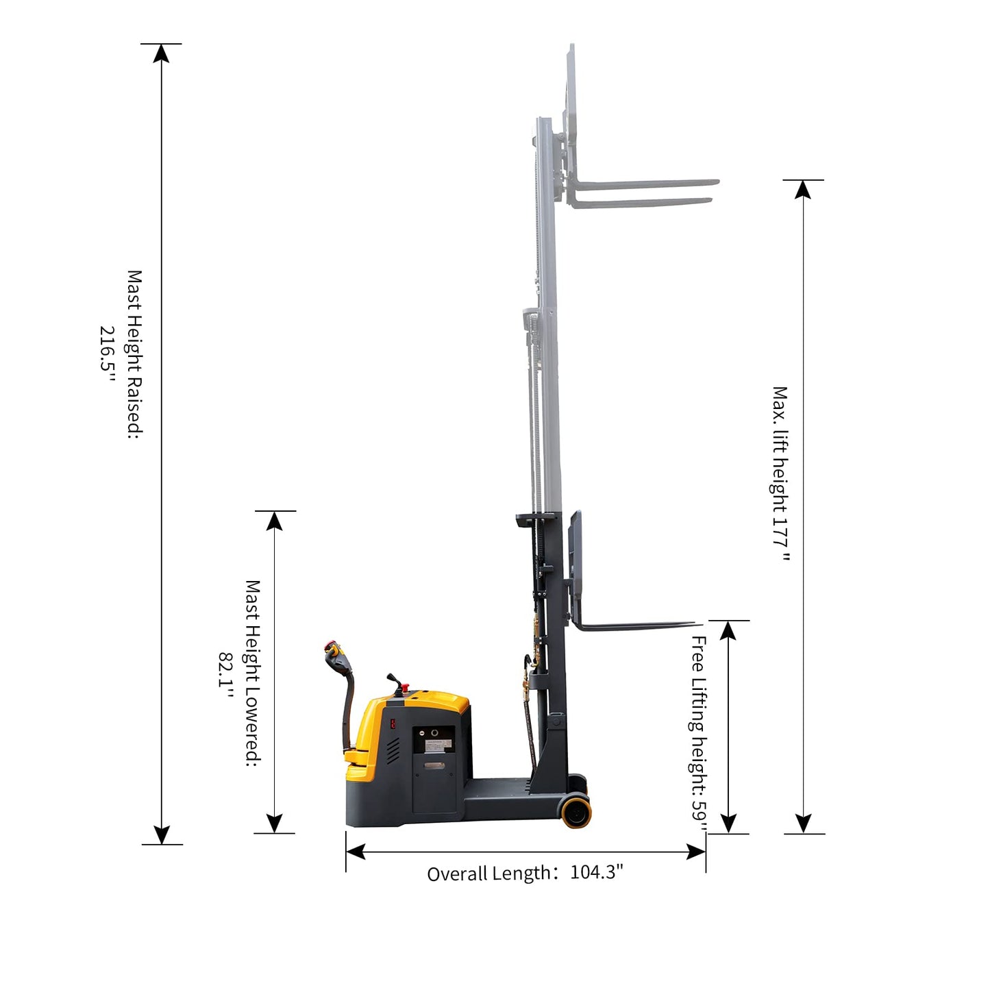APOLLOLIFT Counterbalanced Fully Electric Stacker 177" High Lift Height Forklift, 3300Lbs Capacity Powered Material Lift