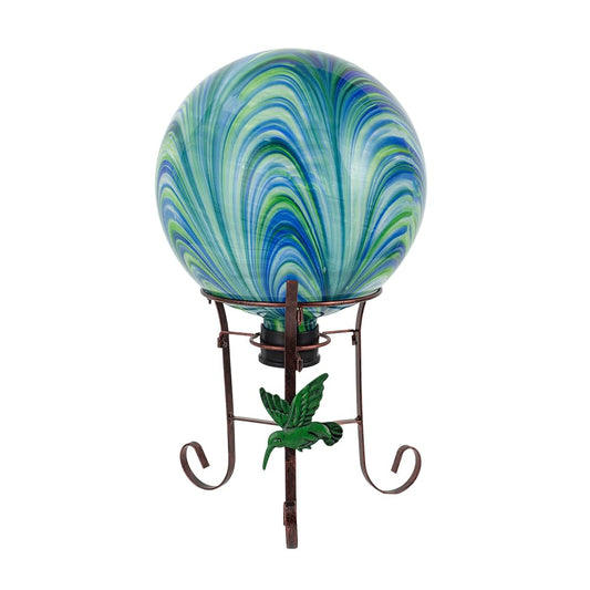 YELENEW 10" Diameter Gazing Ball with 8.5" Metal Stand Indoor Outdoor Glass Globe Sphere Festive Decor Yard Ornament Gazing Balls for Garden,Home,Lawn,Patio,Porch,Birthday Gift for Women(Green)