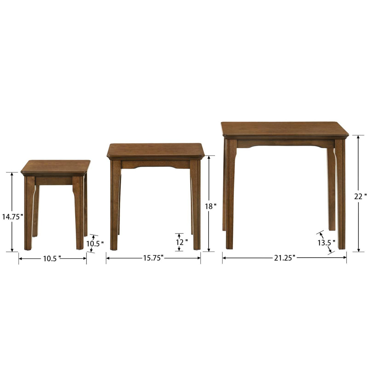 Kmax Nesting Tables Set of 3, Small Sofa Side Table Rustic Stacking End Table Rectangle Solid Wood Coffee Tables for Small Space - Walnut