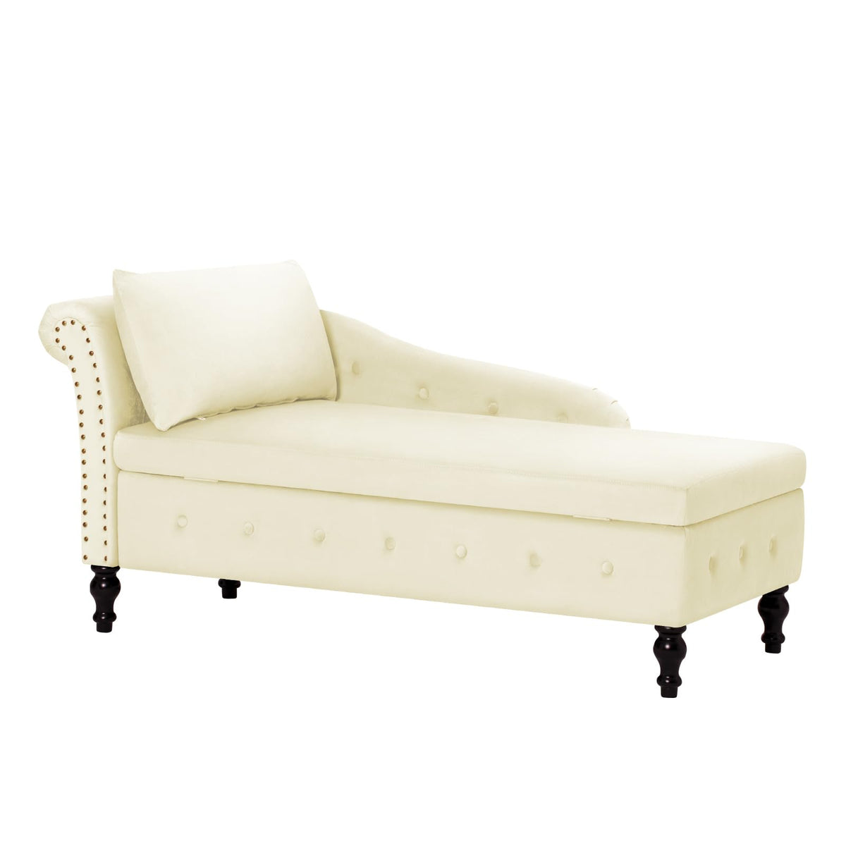 ACMEASE Velvet Chaise Lounge w/Left Armrest & Storage Space, Beige