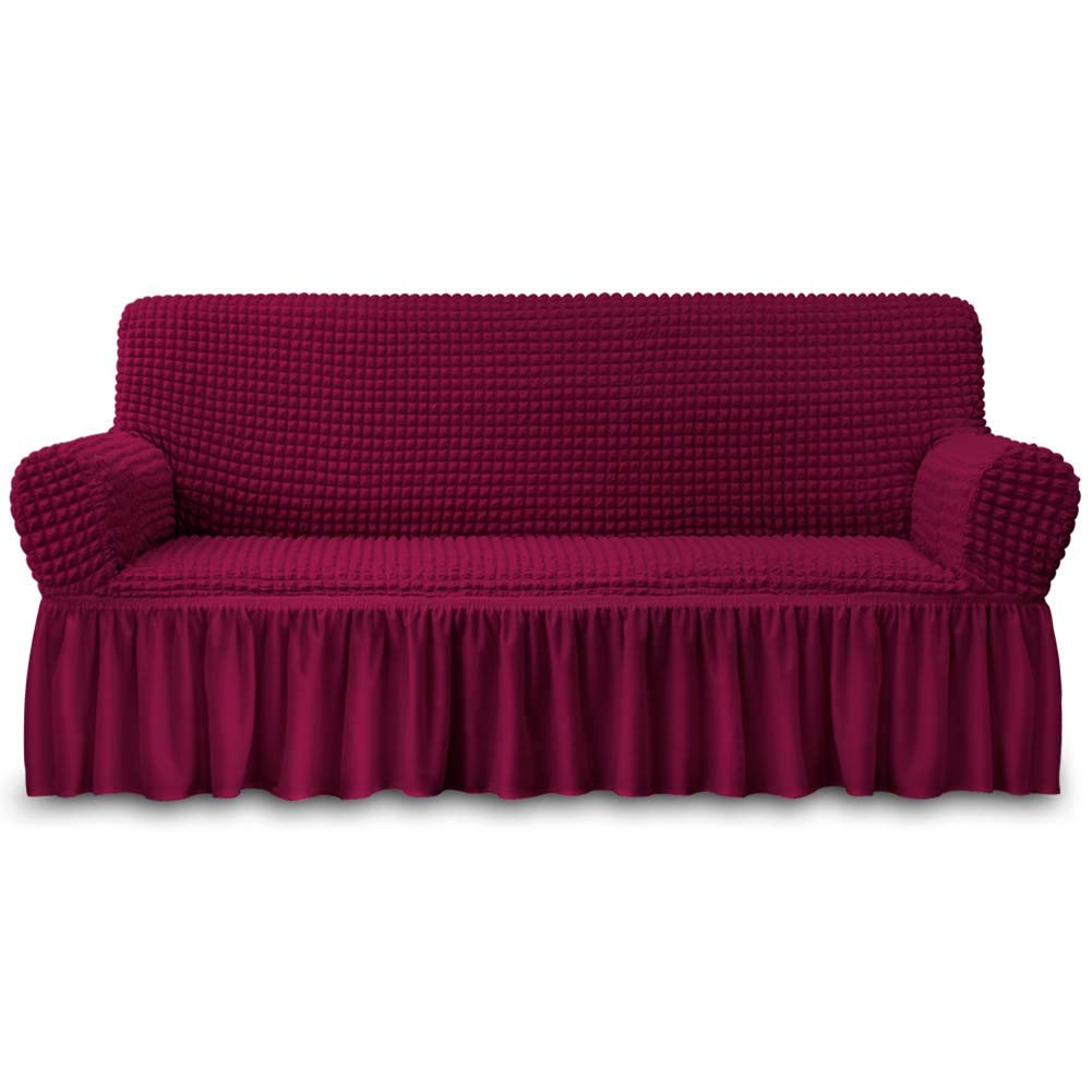 NICEEC Sofa Cover Wine Red Couch Cover Stretch Sofa Slipcovers with Skirt