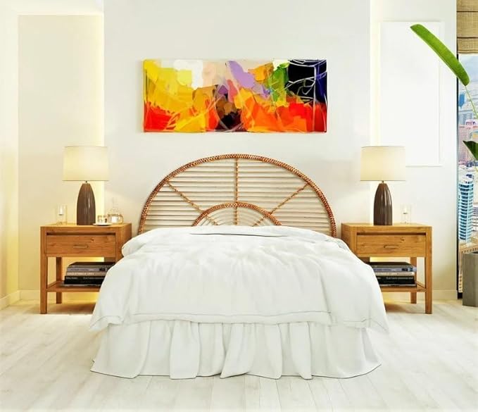direfly Handwoven Rattan Headboard - Natural Wicker & Solid Wood Frame - Boho Chic Bedroom Decor for Queen/King/Full/Double Beds