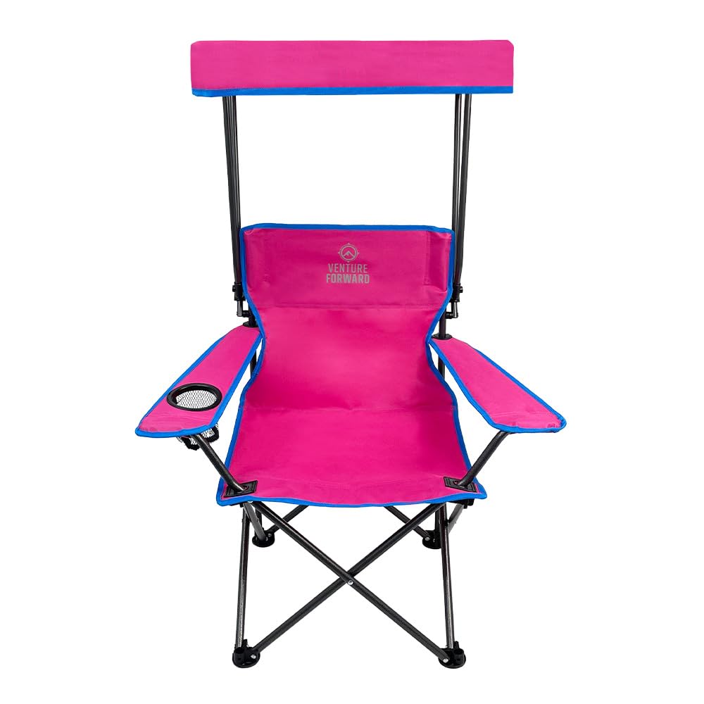 Venture Forward Youth Outdoor Canopy Chair with Adjustable Shade, Folding Kids Camping Chair with Cup Holder and Carry Bag, Portable Beach, Sports and Backyard Seating