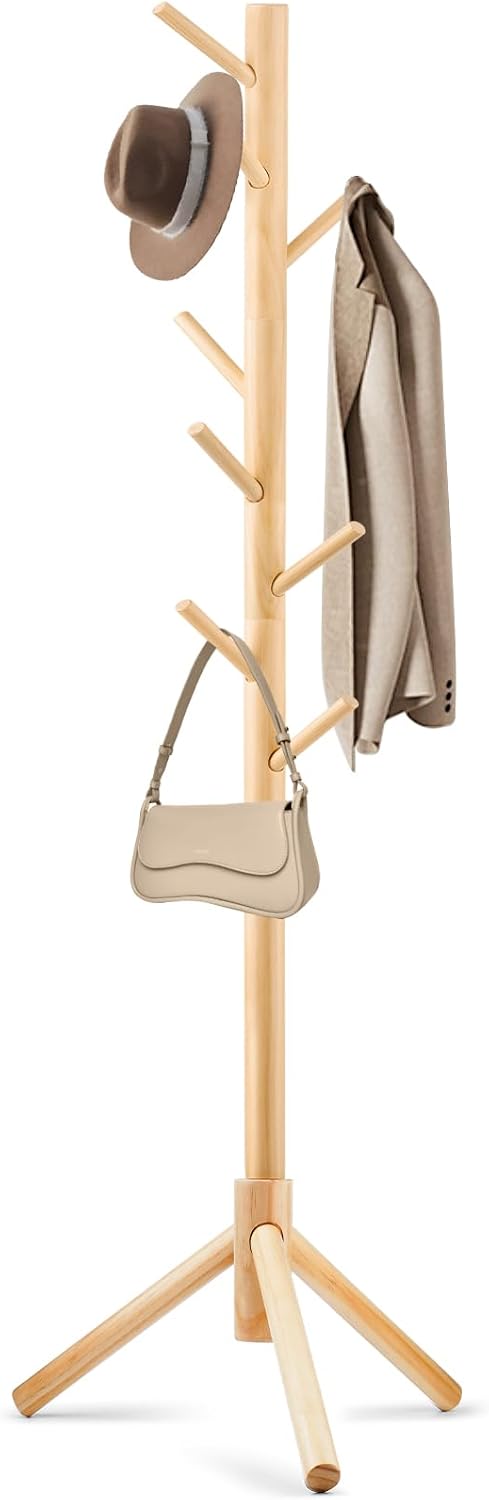 WANGMUXIA Coat Rack, Freestanding Coat Rack with 8 Hooks and 3 Adjustable Size Tree Coat Racks for Bedroom, Hallway, Entrance, Office, for Hats, Coats, Scarves, Handbags