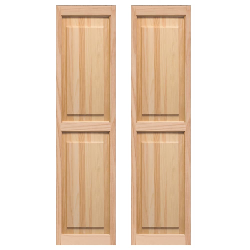 LTL Home Products SHP63 Exterior Solid Wood Raised Panel Window Shutters, 15" x 63", Unfinished Pine