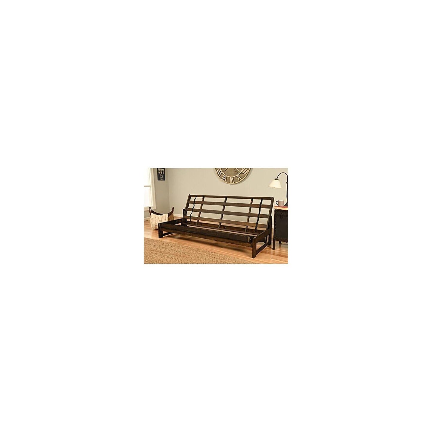 HomeStock Full Size Futon Frame Set - Convertible Sofa Bed - Hardwood Mocha Finish Frame Only
