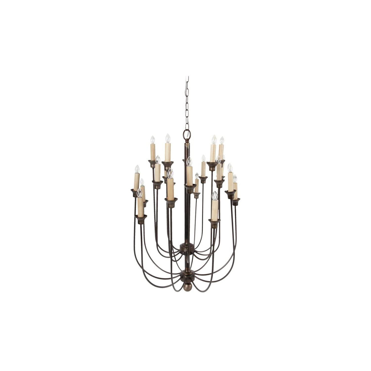 Benzara BM187943 Decorative Metal Chandelier with Multiple Candles, Brown and Cream