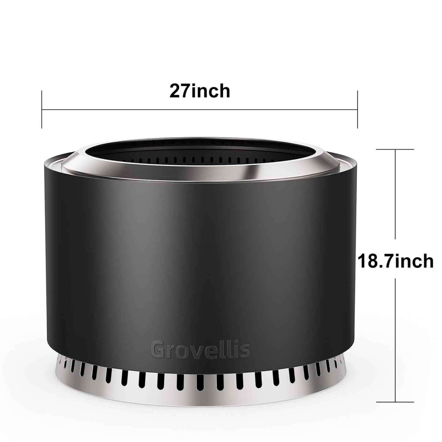 Grovellis 27 inch Smokeless Fire Pit with Waterproof Cover & Fire Poker