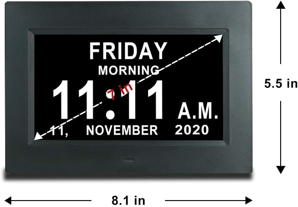 TMC Dementia Clocks for Seniors, Senior Clocks, Medicine Reminders with Alarms，Digital Clock for Bedroom, Entryway, Living Room, Study (7 inch Black)