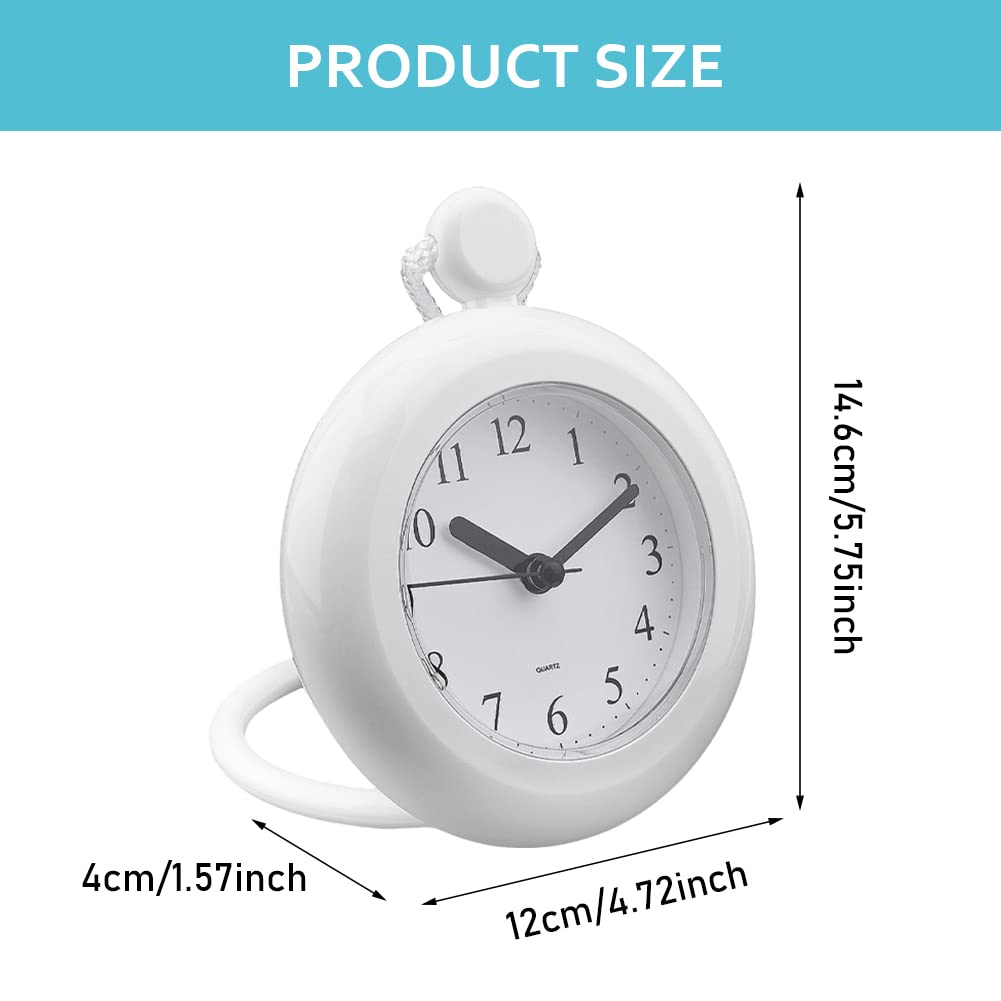 Waterproof Shower Clock, Silent Analog Bathroom Clock with Rope and Stand