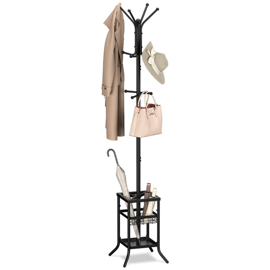 Yoobure Coat Rack Freestanding - Coat Tree with Umbrella Holder, Metal Coat Rack Stand with 12 Hooks, Modern Coat Hanger Stand for Entryway, Purse Rack Hat Rack Stand for Living Room Bedroom Office