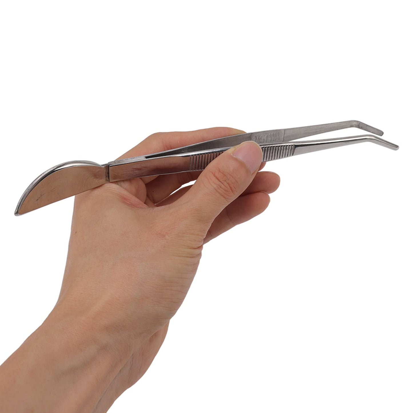 TOPINCN Bonsai Tweezers, Stainless Steel Long Plant Tweezers with Moon Spatula Head, Home Garden Potted Loosening Soil Plan Grass (Bent)