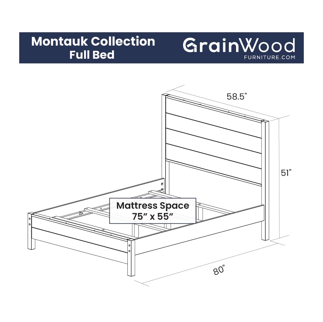Grain Wood Furniture Montauk Solid Wood Bed, Full Size, Rustic Grey