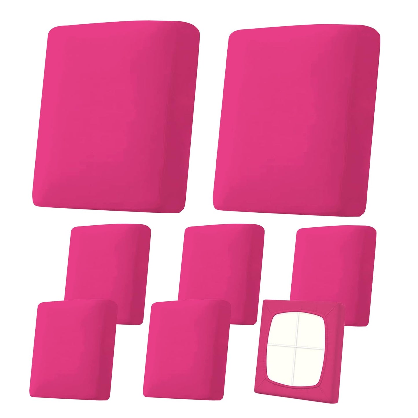 Yuabaoo 8Pcs Patio Cushion Covers Stretch, Outdoor Couch Replacement Slipcovers Wateproof Washable Reusable Furniture Protector, Hot Pink
