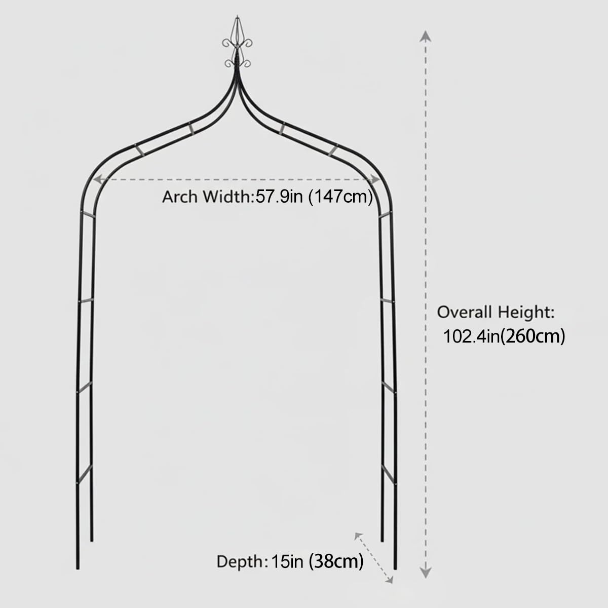 Thickened Metal Garden Arch,16mm Pipe Diameter Heavy-Duty Gothic Garden Arbor for Climbing Plant Roses Vines, Garden Patio Bridal Party Decoration Wedding Arch (Black, XL)