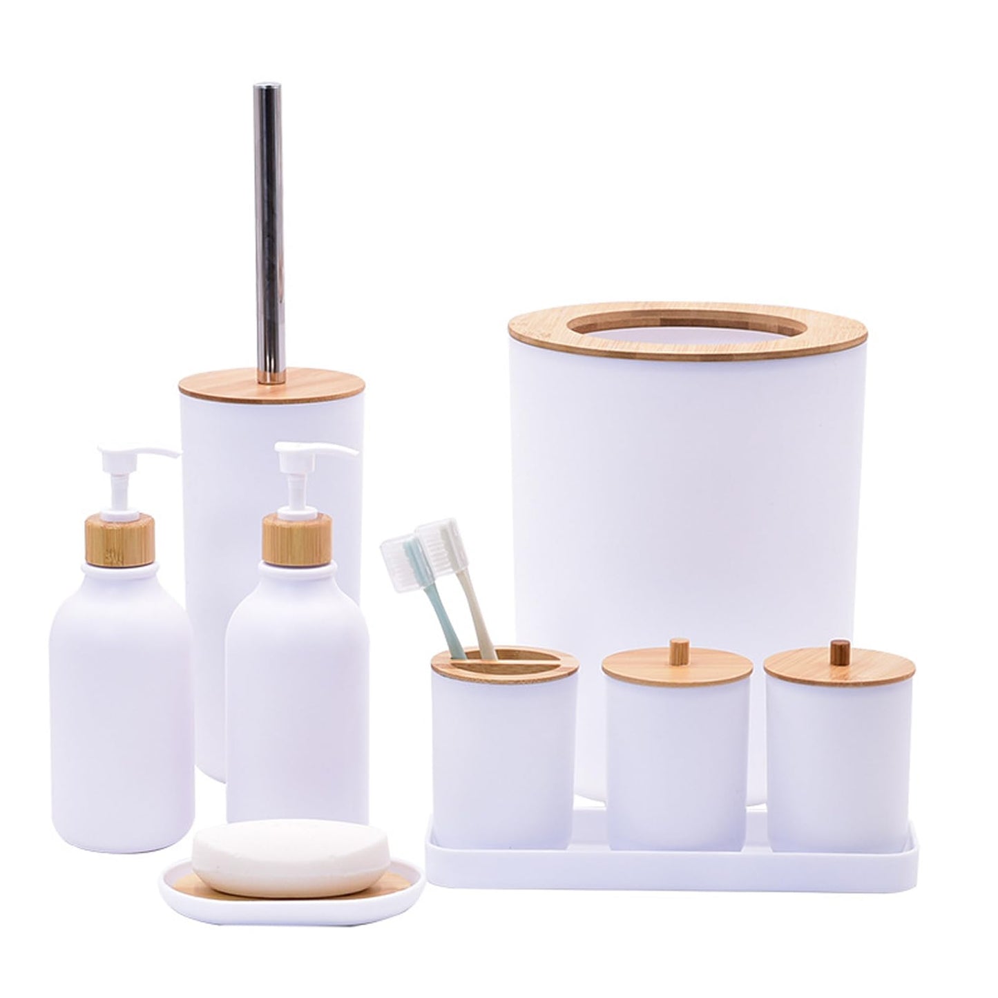 Generic 9 Pcs Bathroom Accessory,500ml Soap Dispenser,Soap Dish,Toilet Brush,Toothbrush Holder,Bathroom Accessories Set,Vanity Tray,Modern Bathroom Decor (White)