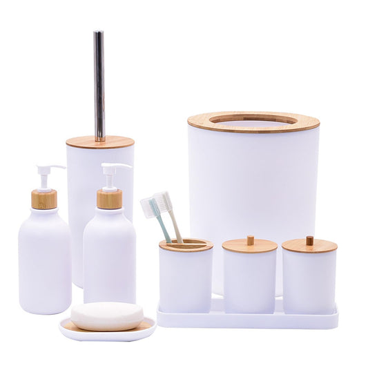 Generic 9 Pcs Bathroom Accessory,500ml Soap Dispenser,Soap Dish,Toilet Brush,Toothbrush Holder,Bathroom Accessories Set,Vanity Tray,Modern Bathroom Decor (White)