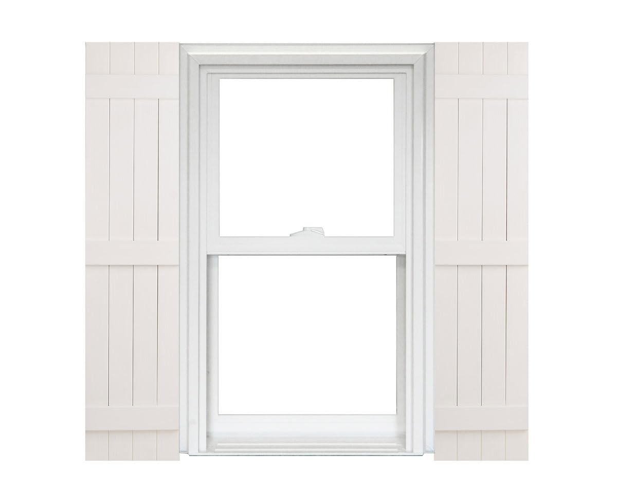 Polaris Homeside 4 Board and Batten Joined Vinyl Shutters (1 Pair) 14-1/2in. x 31in. - 930 White