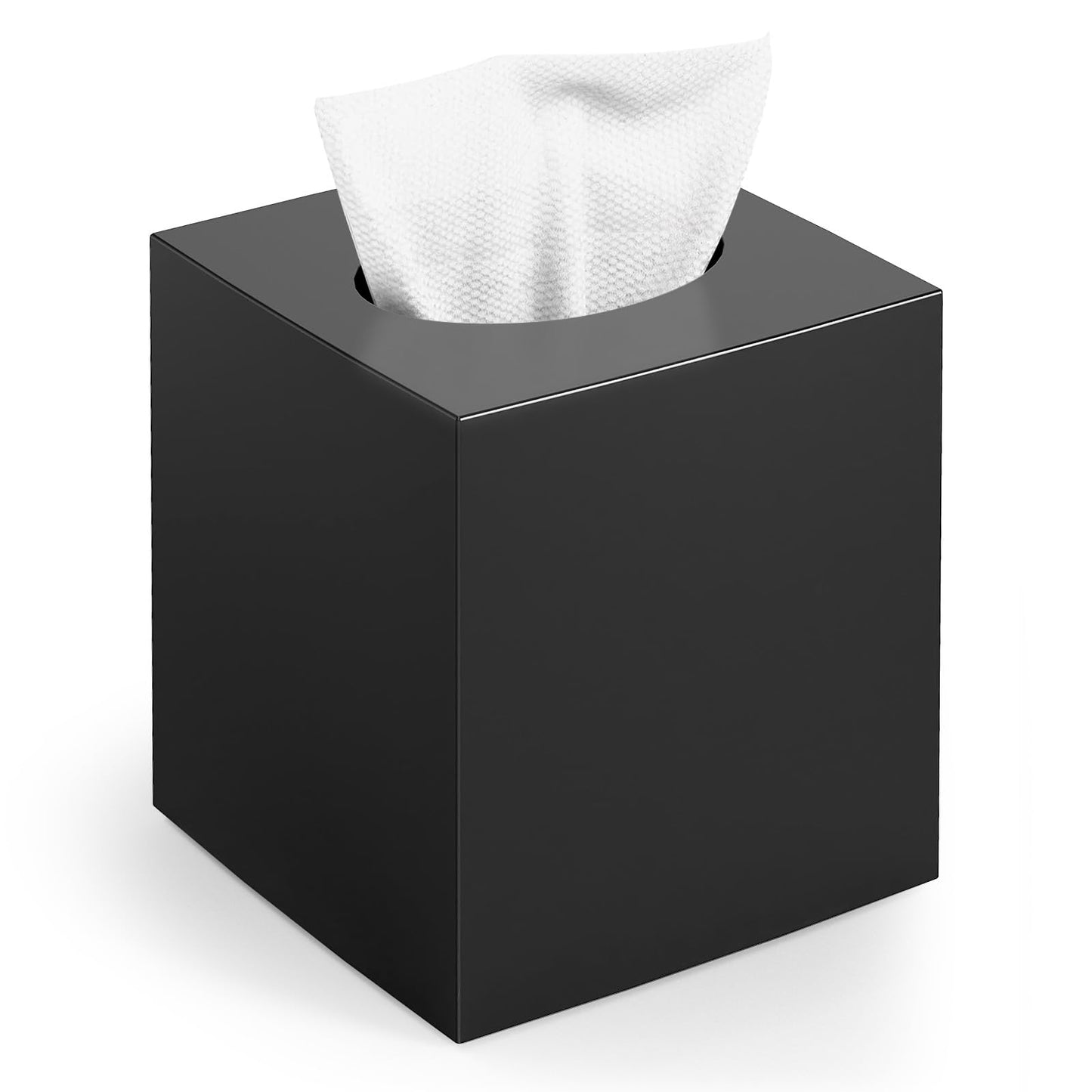 Tissue Box Cover, Square Modern Facial Acrylic Tissue Holder Napkin Dispenser Accessories for Bathroom Vanity Countertop,Bedroom Dresser,Night Stand,Desk,Office (Black)