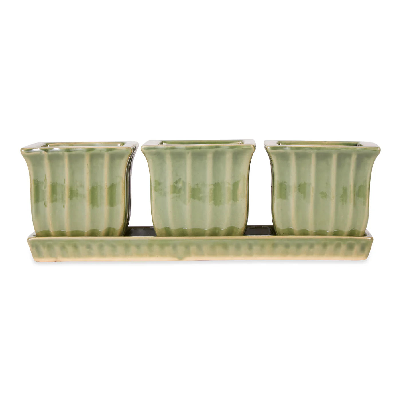 GREEN SQUARE CERAMIC SMALL PLANTER SET OF 3