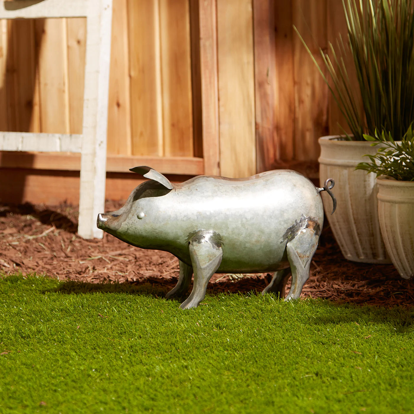 GALVANIZED PIG SCULPTURE