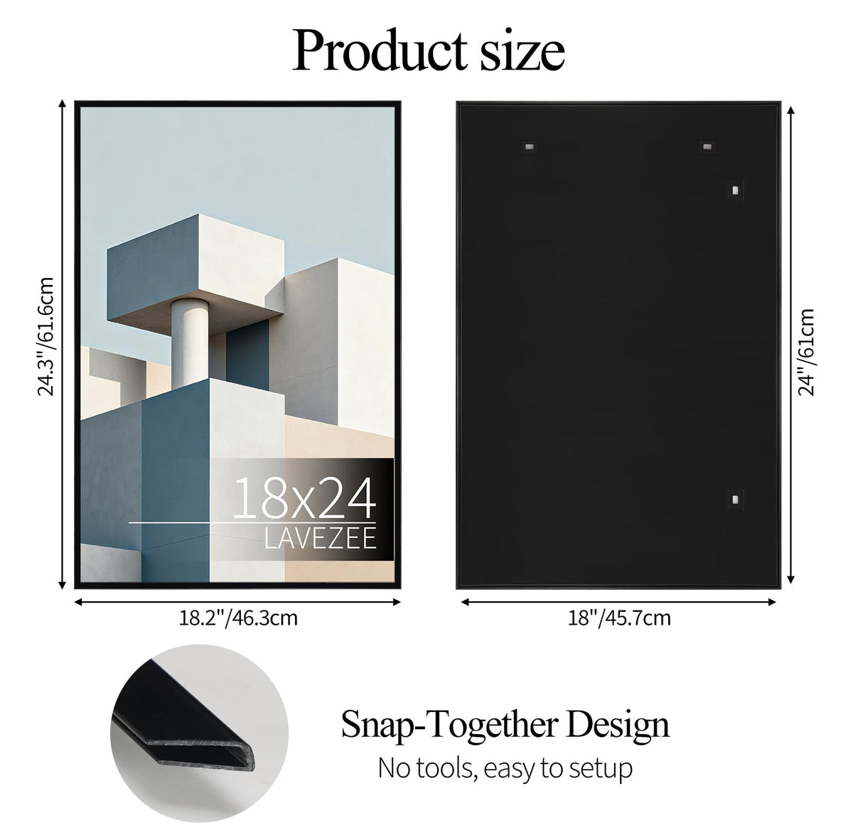 Lavezee 18x24 Poster Frame, Easy Slide-In Assembly, Black, 6 Packs