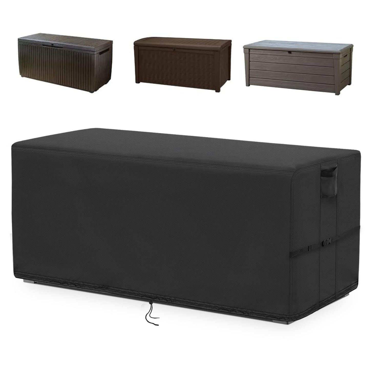 Kingling Deck Box Cover, Outdoor Storage Box Cover for YITAHOME 100 Gallon/Keter 80 Gallon Deck Box, Waterproof Outside Storage Bench Deck Boxes Covers Black (50" L x 22" W x 25" H)