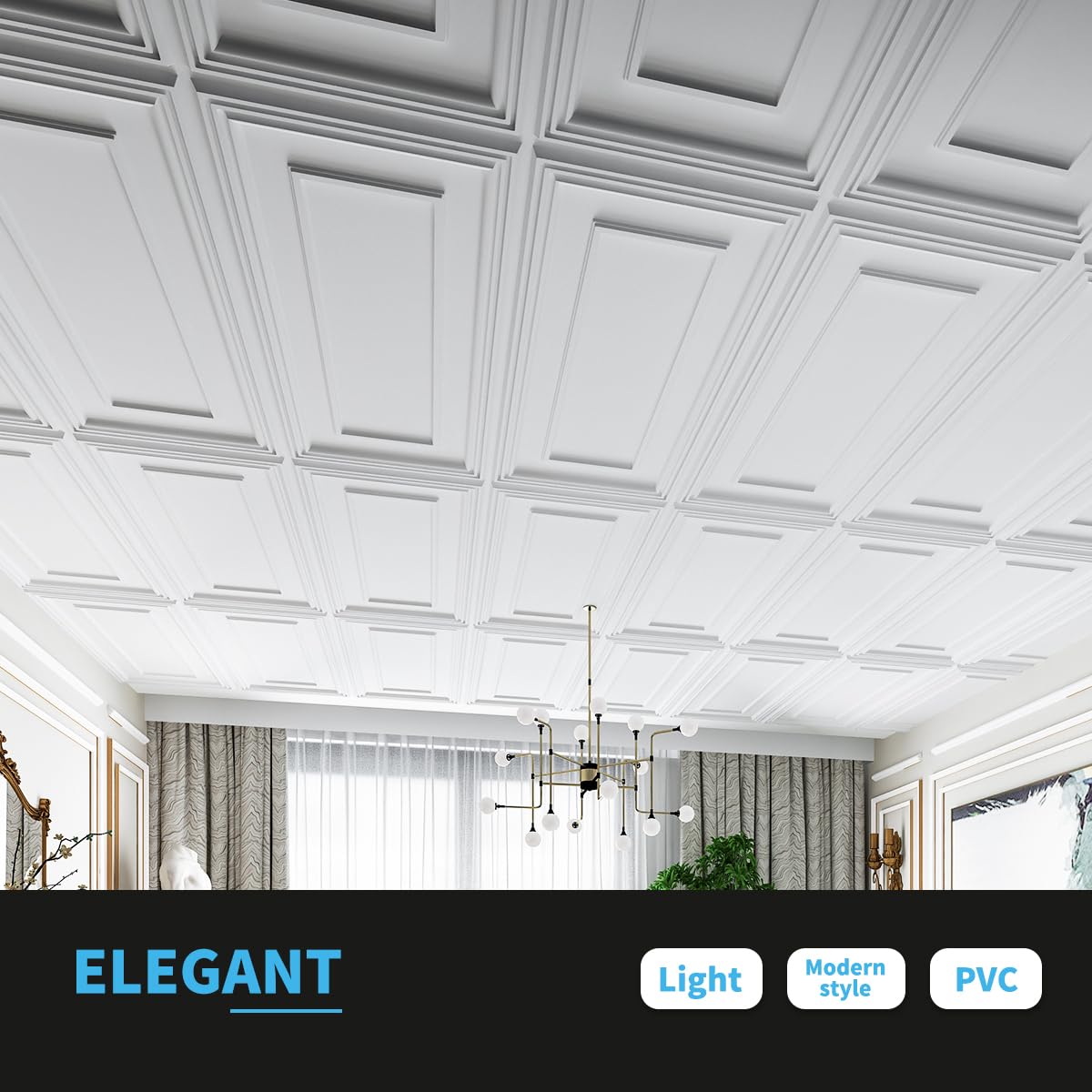 Art3d PVC Ceiling Tiles, 3D Plastic Sheet in White, 2 × 4 ft, 12-Pack