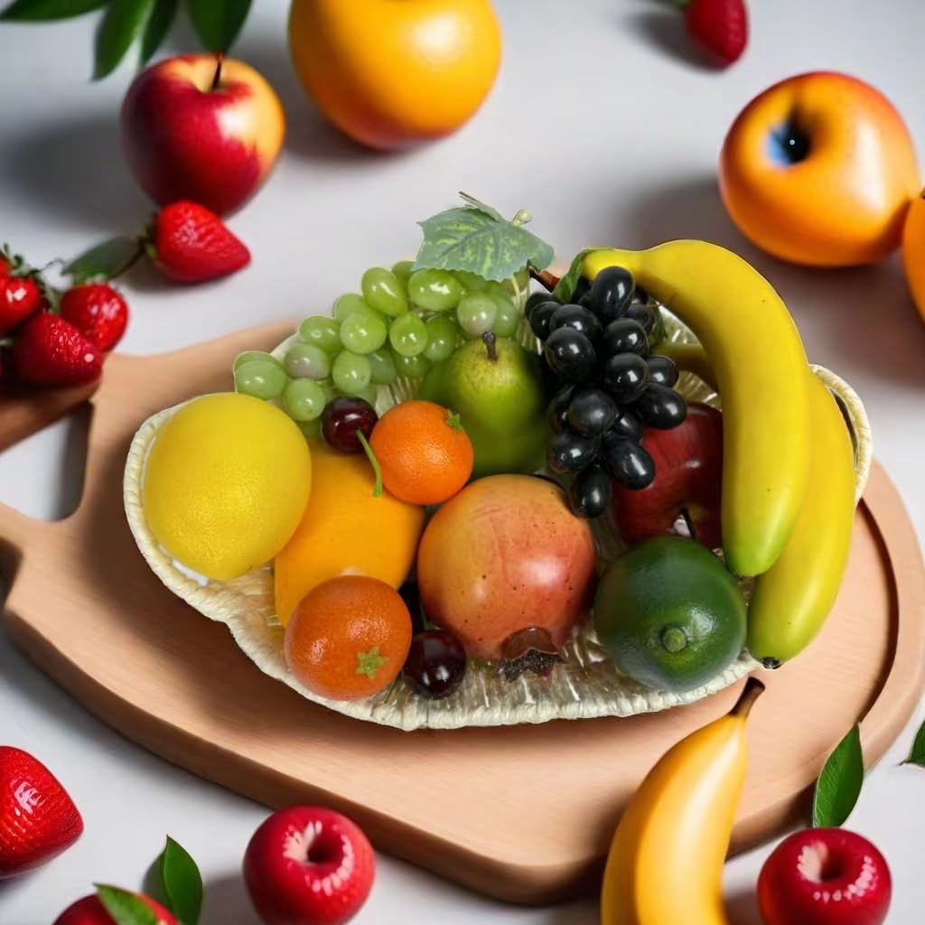 17pcs Artificial Mixture Fruits,Simulation Fruit Props for Photography Display, Lifelike Realistic Fake Fruits Home Decor Craft Fruit Set Fake Grapes Fake Banana