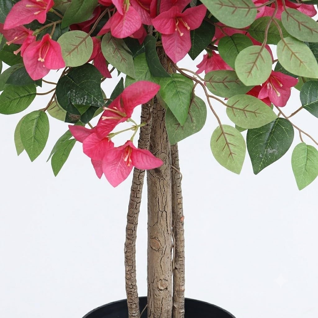 3FT Artificial Bougainvillea Tree Fake Silk Topiary Tree with Life-Like Trunk and Vibrant Pink Flowers, Faux Potted Plant for Home Office Indoor Outdoor Porch Patio Decor, Black Pot