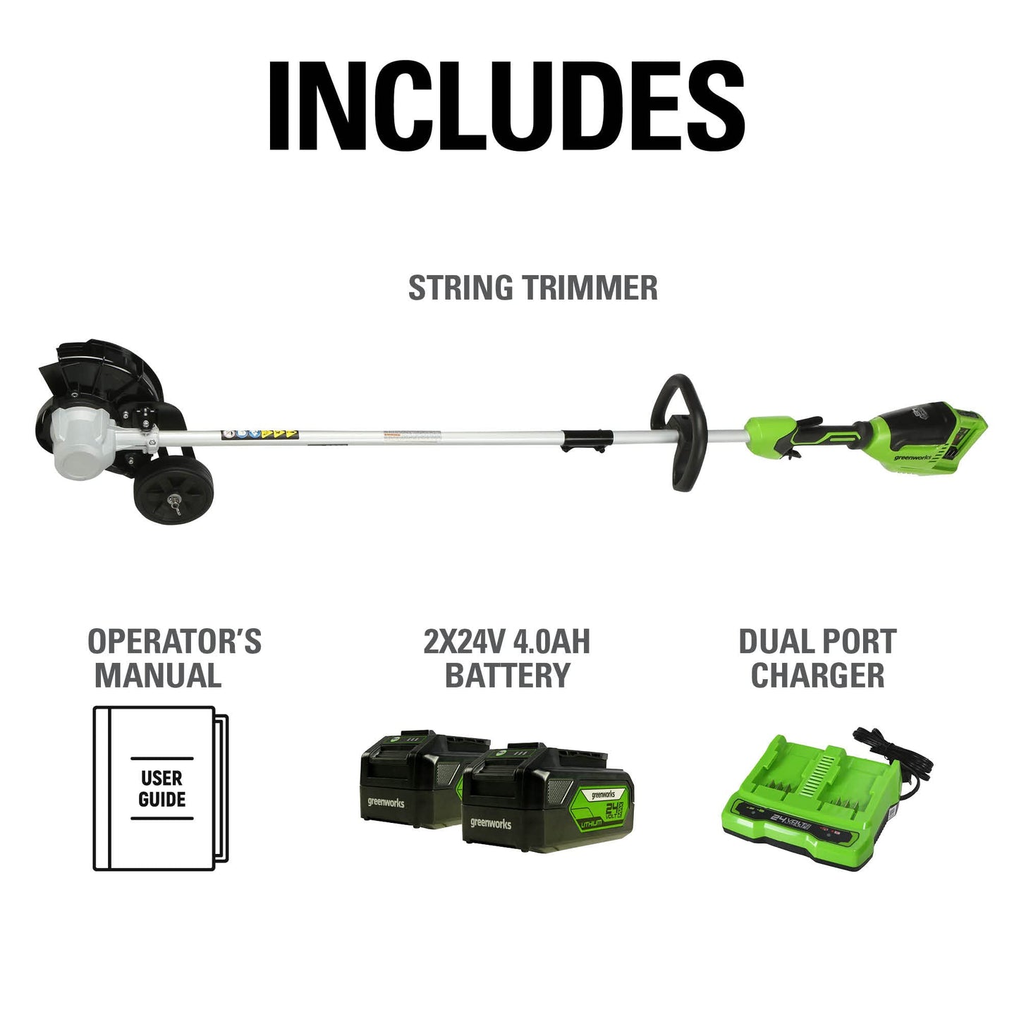Greenworks 48V (24V x 2) 8-Inch Brushless Cordless Edger, (2) 4Ah Batteries & 4A Dual Port Fast Charger for Sidewalk Driveway Lawn Edging