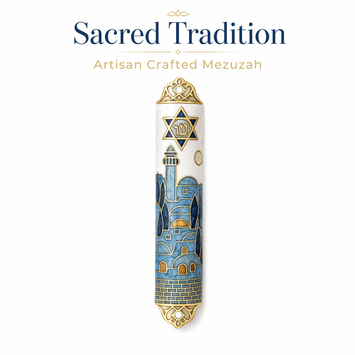 Upgrade Enamel Mezuzah with Scroll for Door, Metallic Embossed Design 2PCS