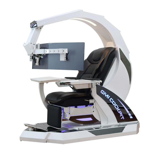 GIMI COCKPIT Imperator GM-520 Zero Gravity Reclining Workstation Computer Gaming Chair Gaming Cockpit for Works, Office (5-Monitor Brackets, White)