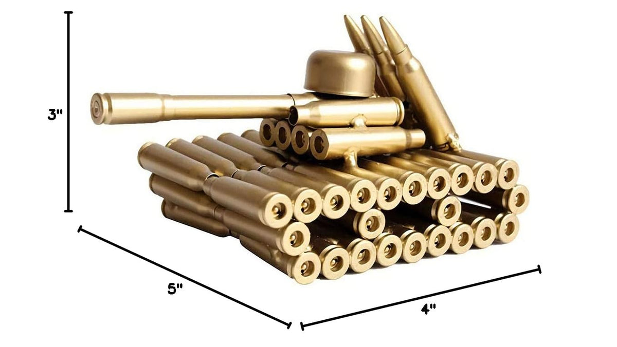 Singeek Bullet Shell Casing Shaped Army Tank Metal Sculpture,Great Decorative Artwork Model Gift for Home,Study Room Decorations (95 Tank)