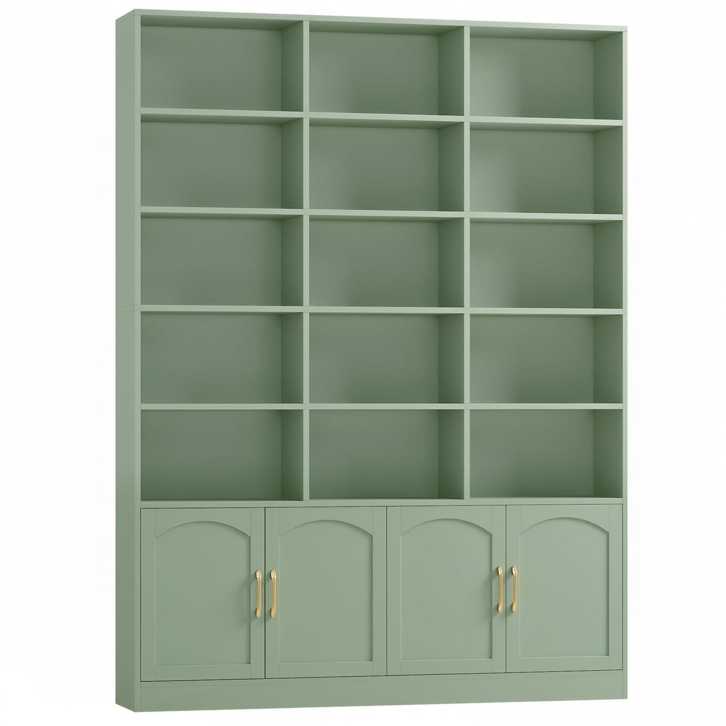 FACBOTALL 82.3" Triple Wide Bookshelf, 7-Tier Tall Bookcase with 15-Cube Open Bookshelf & 4 Doors, Large Bookshelf with Storage Cabinet, Modern Bookshelf for Living Room, Office, Study Room, Green