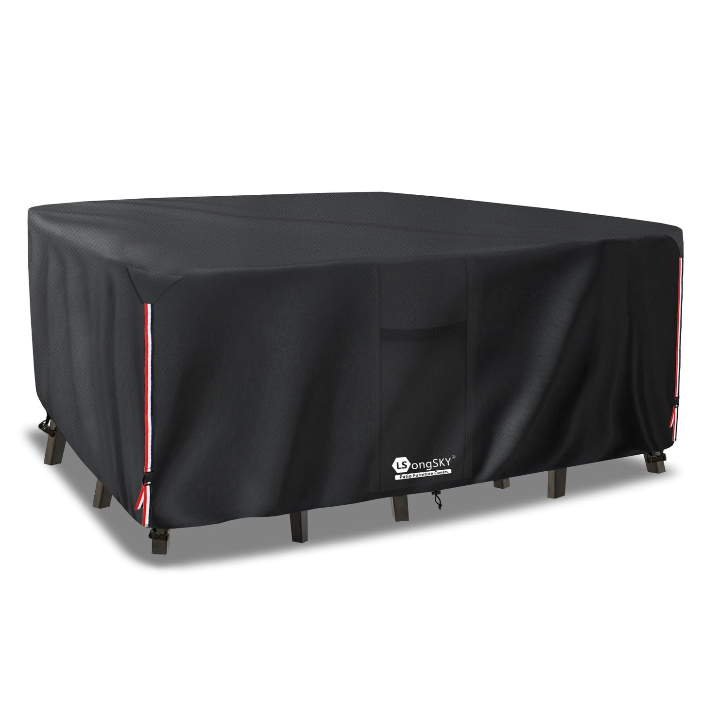 LSongSKY Outdoor Furniture Covers Waterproof,600D Heavy Duty Patio Furniture Covers for 6/7/8 PCS Sets Sectional Sofa Couch Rocking Swivel Chairs Ottomans Coffee Table,111L x 74W x 28H inch Black