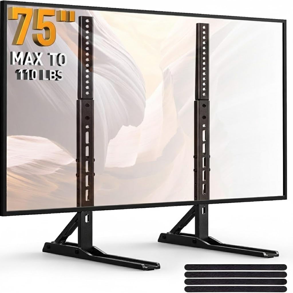 PERLESMITH Universal TV Stand Mount for 20-75 Inch TVs, Height Adjustable Table Top TV Stand, Great Load-Bearing Replacement TV Legs with Steel Holds up to 110lbs, Max VESA 800 x 600mm PSTVS01