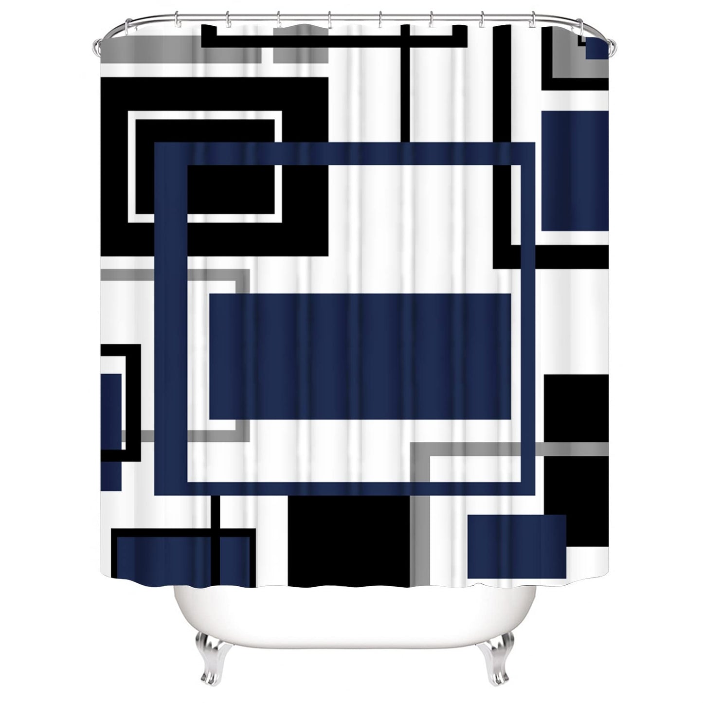 Yddsky 4 Pcs Blue Geometric Shower Curtain Set with Rugs Bathroom Set
