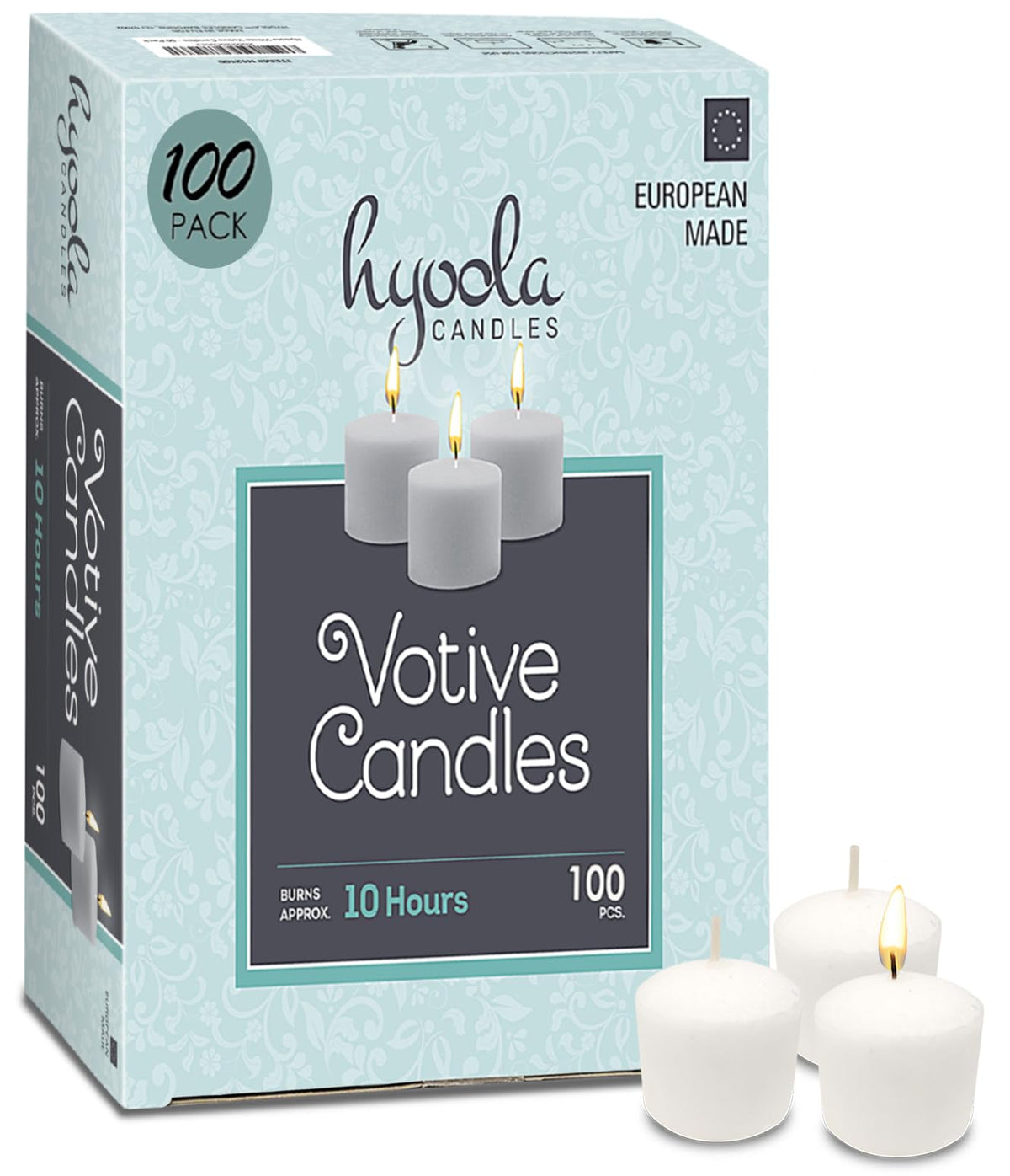 Hyoola Votive Candles - 10 Hour Burn Time - Unscented Candles Votives Bulk - Pack of 100 White Candles - European Made