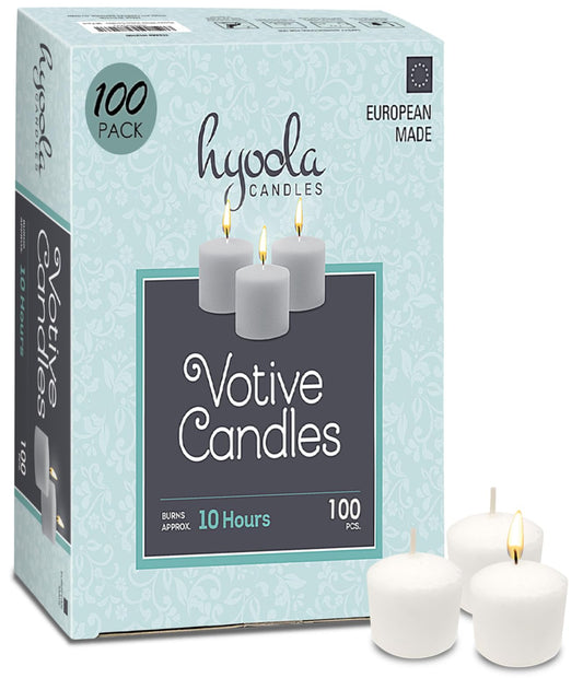 Hyoola Votive Candles - 10 Hour Burn Time - Unscented Candles Votives Bulk - Pack of 100 White Candles - European Made