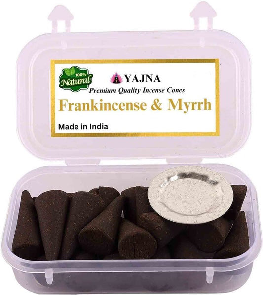 Yajna Frankincense-and-Myrrh 100%-Natural-Incense-Cones Handmade-Hand-Dipped Organic-Chemicals-Free for-Purification-Relaxation-Positivity-Yoga-Meditation The-Best-scents (60 Count)