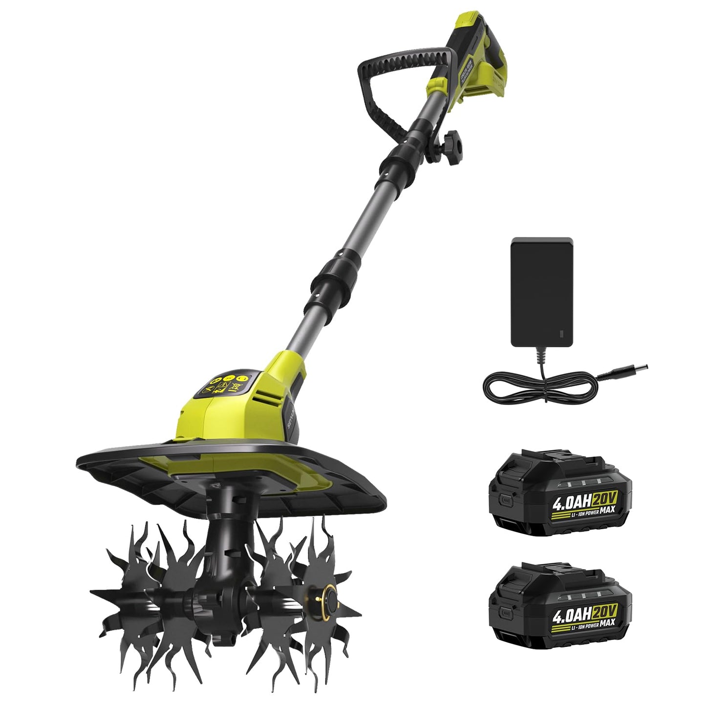SEYVUM Cordless Tiller for Gardening, 20V 2 X 4.0Ah Battery Powered Cultivator, 9-in Tilling Width and 7-in Depth Electric Rototiller, 360 RPM Garden Tiller for Soil Cultivation