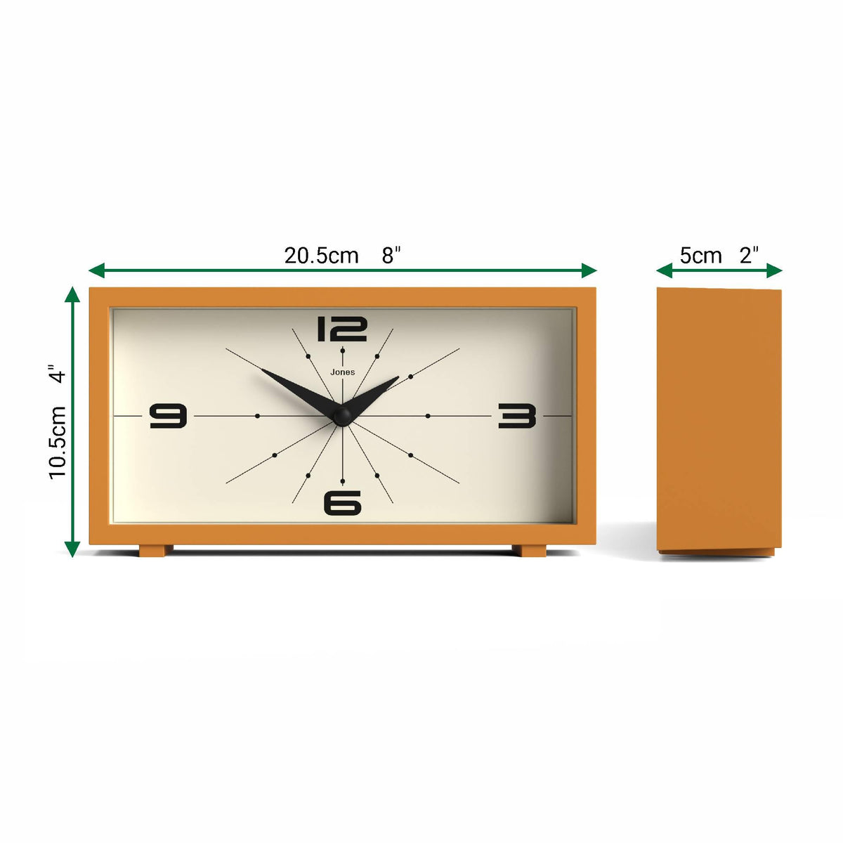 JONES CLOCKS® Odeon Desk Clock | Modern Rectangular Design | Mustard Yellow