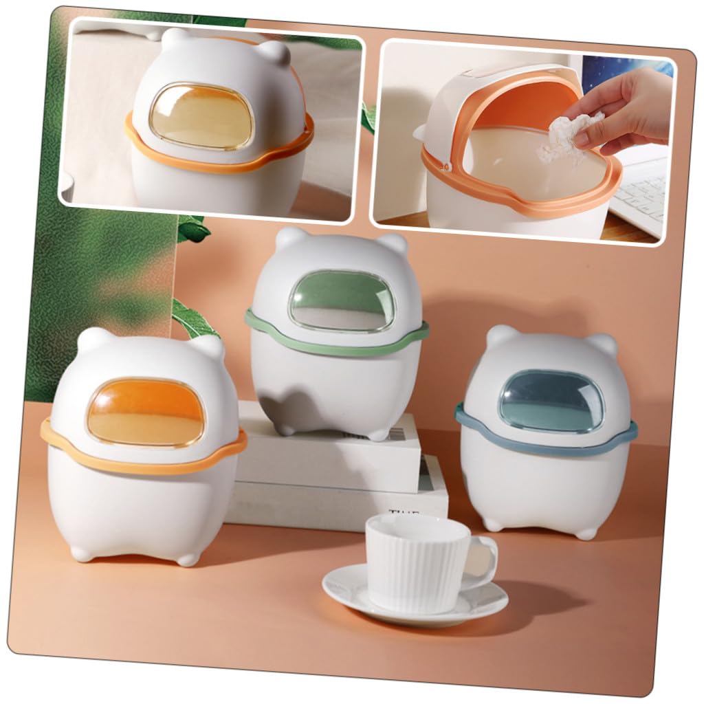 Yellow PP PET Mini Desktop Trash Can Cartoon Bear with Lid