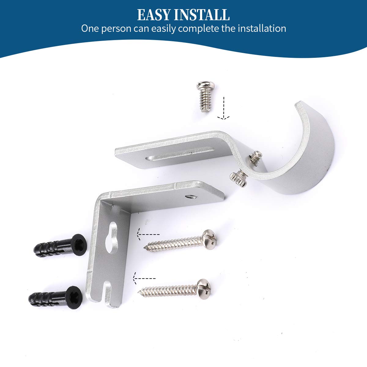 Anndason Heavy Duty Adjustable Curtain Rod Brackets Rod Holders for 1 Inch Rod, Silver Color, (Set of 2)