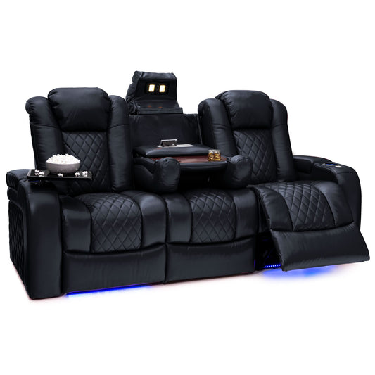 Seatcraft Euphoria Home Theater Seating Black Sofa with Fold Down Table