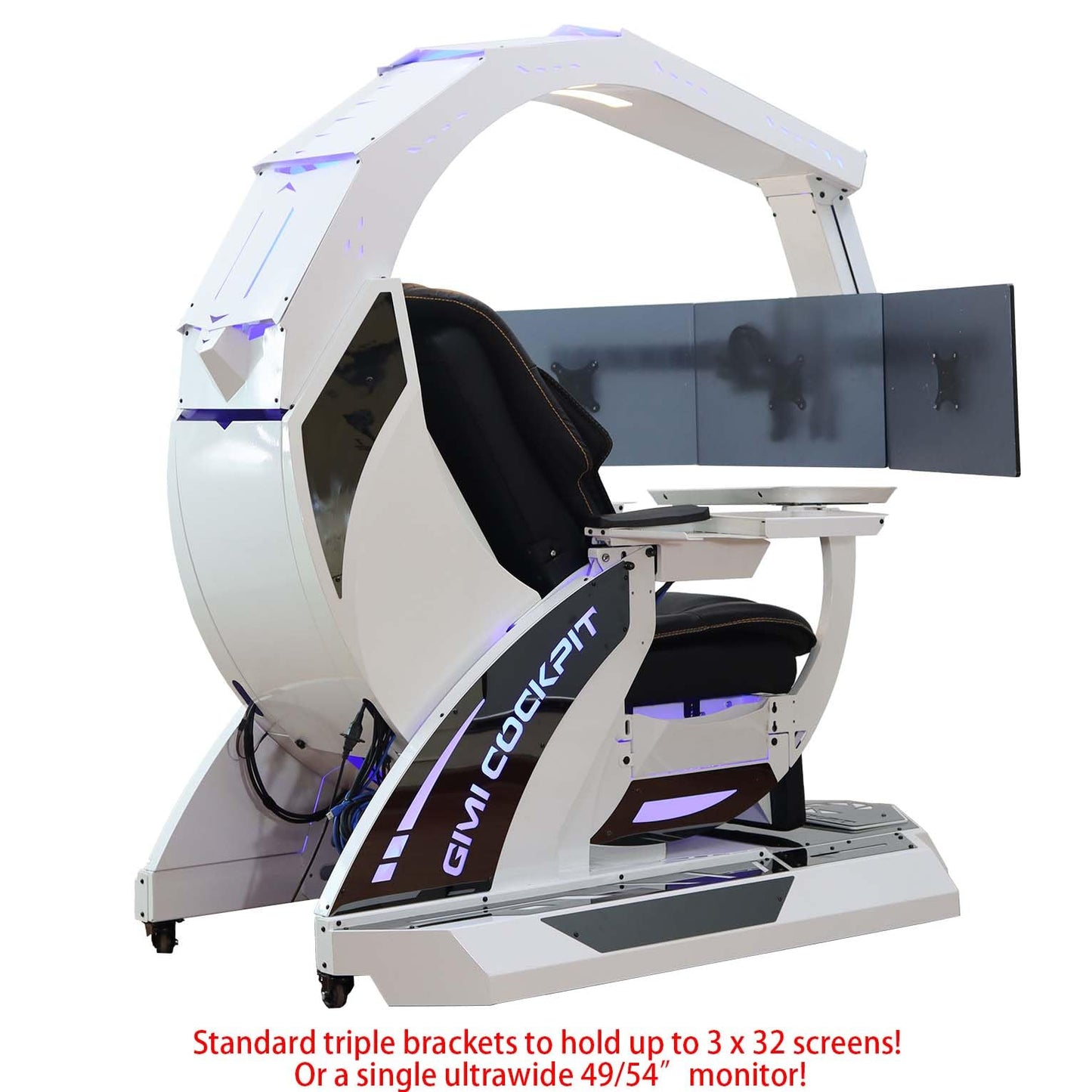 GIMI COCKPIT Imperator GM-520 Zero Gravity Reclining Workstation Computer Gaming Chair Gaming Cockpit for Works, Office (5-Monitor Brackets, White)
