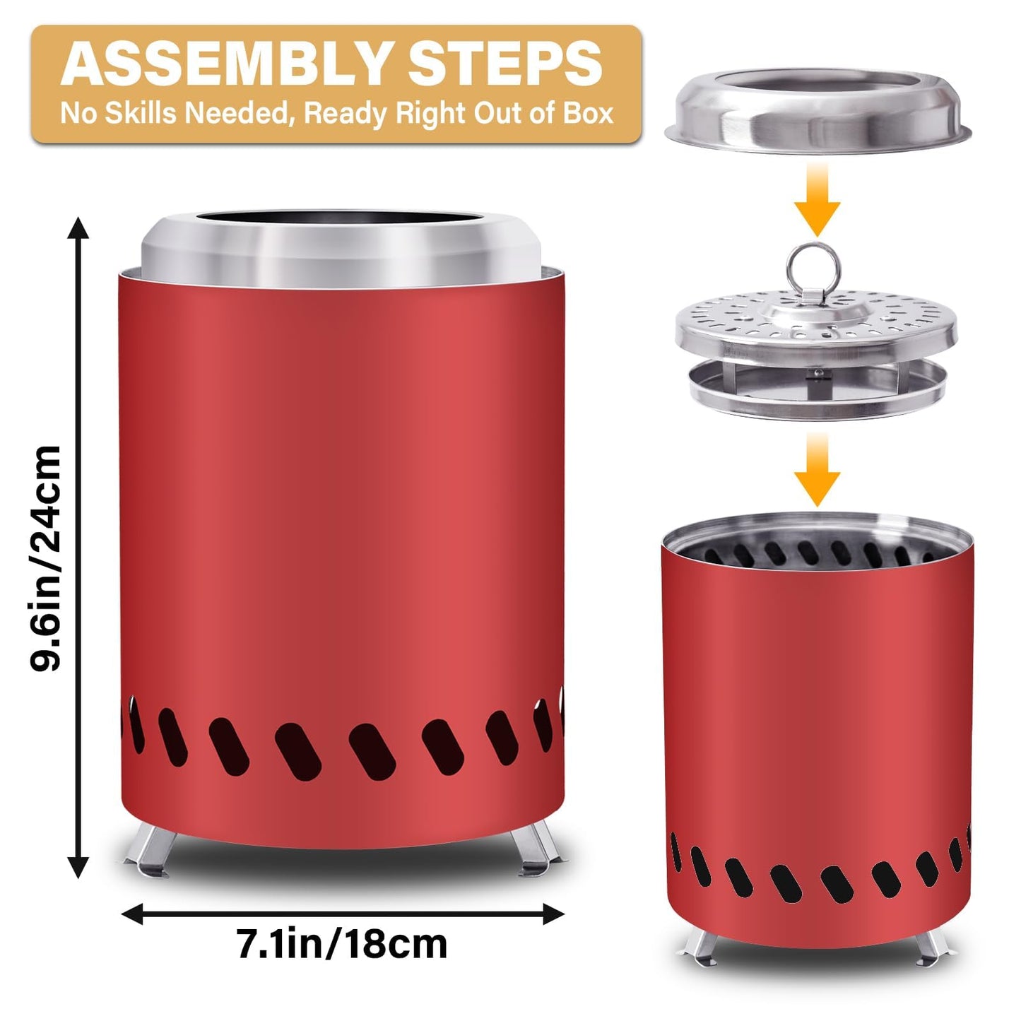 HGD 9.6 x 7.1 in Small Tabletop Fire Pit, Portable Mini Smokeless Table Top Firepit, Low Smoke Camping Stove for Outdoor & Patio, Fueled by Pellets or Wood, with Travel Bag, Stainless Steel, Red