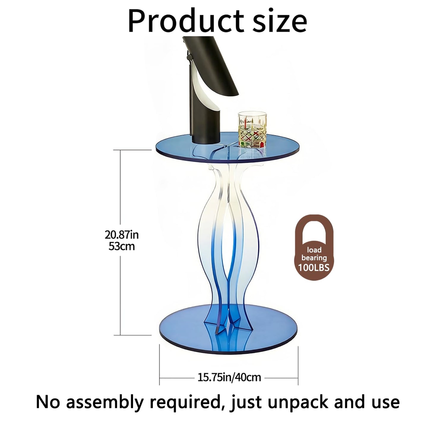 Zvaxioyv Acrylic Side Table, Clear End Table, Round Drink Table, Modern Nightstand for Living Room, Coffee Tables for Bedroom, Blue